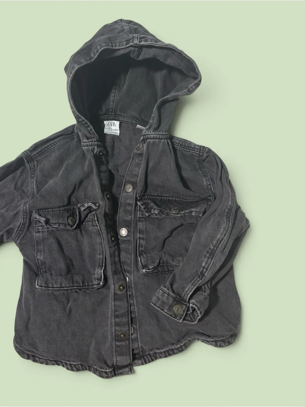 Zara Kids Washed Charcoal Hooded Jacket